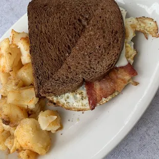 bacon, eggs, and toast on a plate