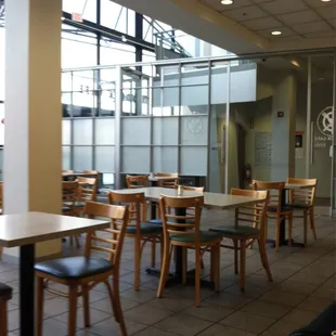 empty tables and chairs