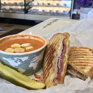 Tomato Basil soup- $4 Small.  Rotating menu daily!   Cafe Italian Panini- $7.50 Made to order!