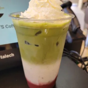 Strawberry vanilla macha latte