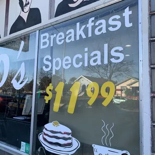 Breakfast specials pricing as of 2/2024