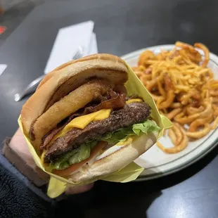 Western Cheeseburger and Curly Chili Cheese Fries