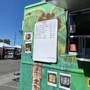 Menu choices for the food truck