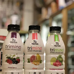 We carry a variety of new products and healthy alternatives like Trimino Protein Infused Water!