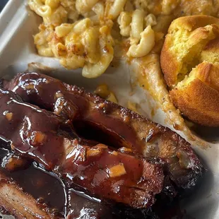 BBQ St Louis Ribs Plate, Mac and Cheese, Cornbread Muffin