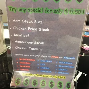 a menu for a restaurant