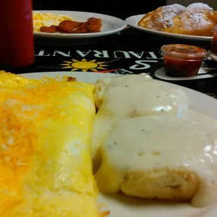 Razorback omelette = lots of ham sausage and bacon.