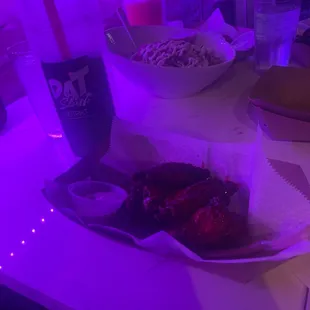 a table with food and drinks