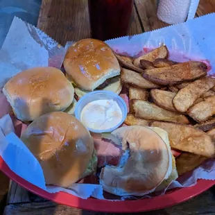 4 pocket burgers and friggin&apos; fries.