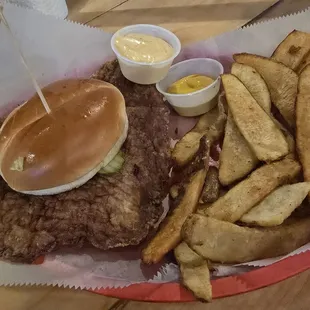 Dry and (semi-burnt?) daily special- tenderloin with fries