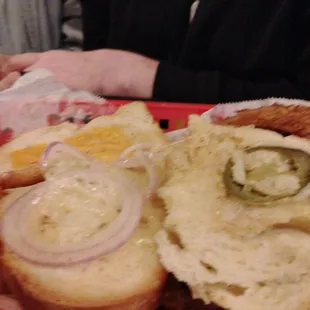 This is a bacon grilled cheese which is what my husband ordered with a side of onion rings and both were absolutely disgusting.