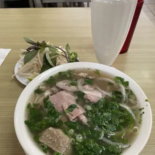 Small pho dac biet and durian smoothie