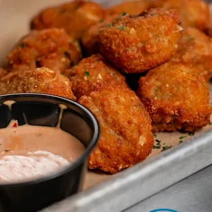 a tray of fried food