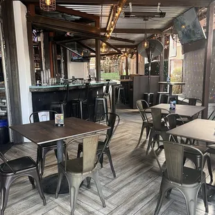 tables and chairs in a restaurant