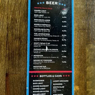 Basic &amp; small draft menu.