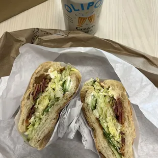 Bacon lettuce and cucumber sandwich.