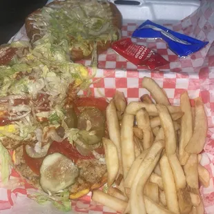 "Veggie Burger With Fries And Canned Soda Combo"