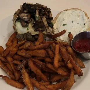 Veggie burger with side of fries