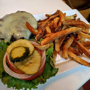 a burger and fries
