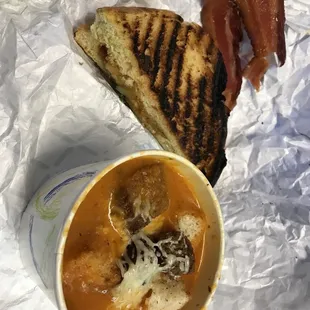 $12 soup and grilled cheese.  Note grilled cheese has bacon (ew). :(