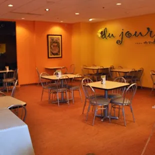 tables and chairs in a restaurant