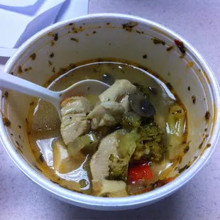 Spicy chicken noodle soup.