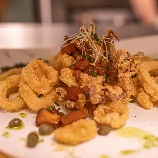 a plate of fried squid rings
