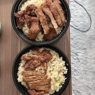 Pork Chop Fried Rice with Egg (one with and one without green onion)