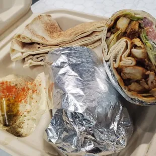 Chicken Kabob Wrap w/ Hummus.