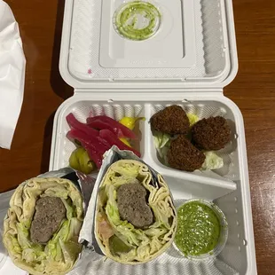 Kofta Kabob Wrap with side of Falafel