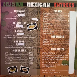 backside of the food truck menu