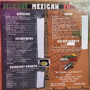 menu from food truck