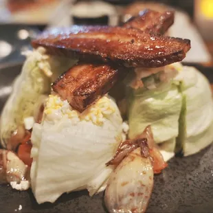 Petite Iceberg Wedge. Delicious glazed maple (crispy) bacon &amp; creamy blue cheese.