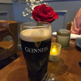 Guinness and a table flower for valentines day