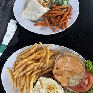 Bison Burger and the Spicy Chicken Wrap