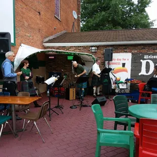 a band playing outside