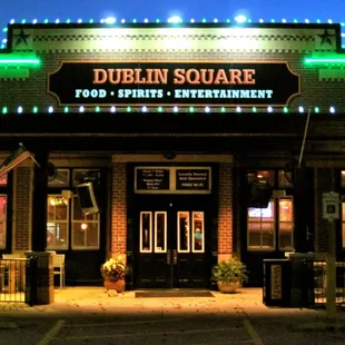 the front of the pub at night