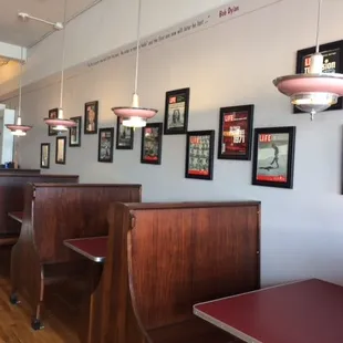 One view of the Dubliner Cafe, formally "Bonnies." Restored origianl booths, vintage lighting, and more.