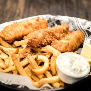 a basket of fish and chips