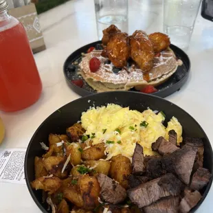 Steak and Eggs, chicken and waffles