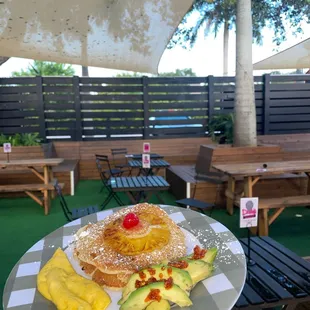 Vegan pineapple pancakes, Just Egg and avocado