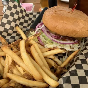 Hawaiian Burger with fries