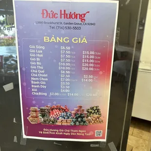 Menu &amp; pricing September 2022