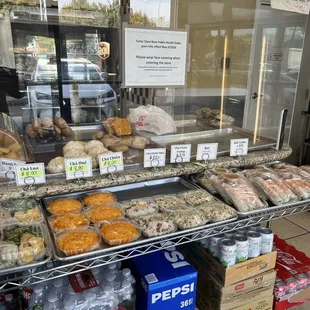 a variety of baked goods on display