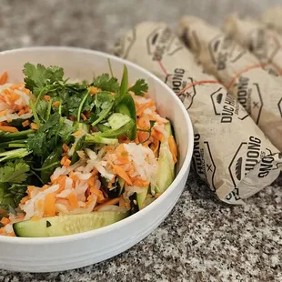 pickled daikon &amp; carrots, cucumber,  jalapeño and cilantro on the side