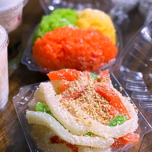 a variety of food items on a table