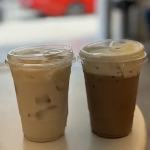 Vanilla chai latte (left) and mocha cloud (right)