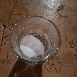 a glass of water with a small amount of sugar in it