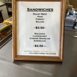 menu, sandwiches