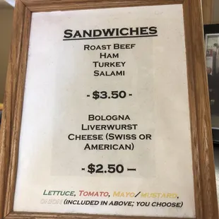 Menu options